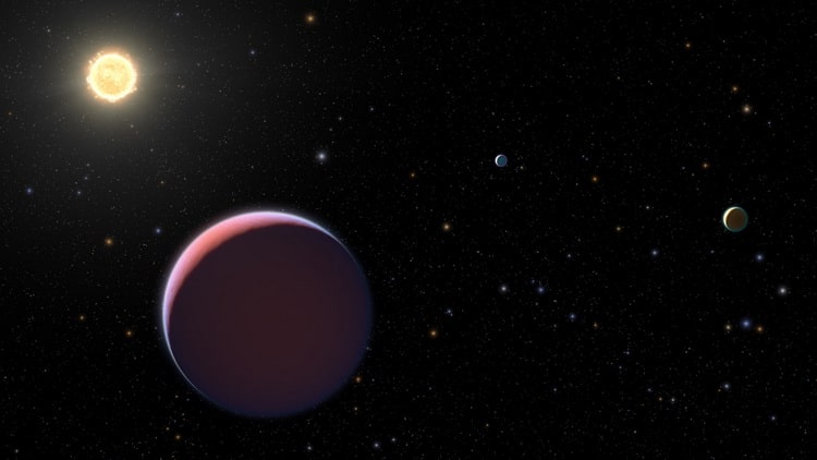 تصویری هنری از ستاره کپلر ۵۱ و سه سیاره آن