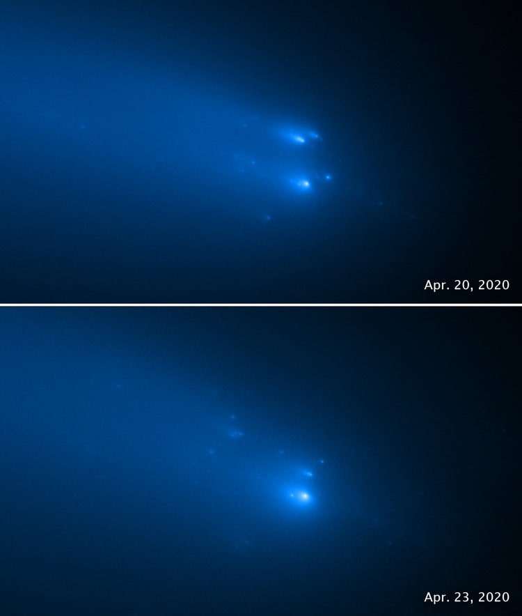 تصاویر ثبت شده توسط هابل از لحظه در هم شکستن دنباله‌دار «اطلس»