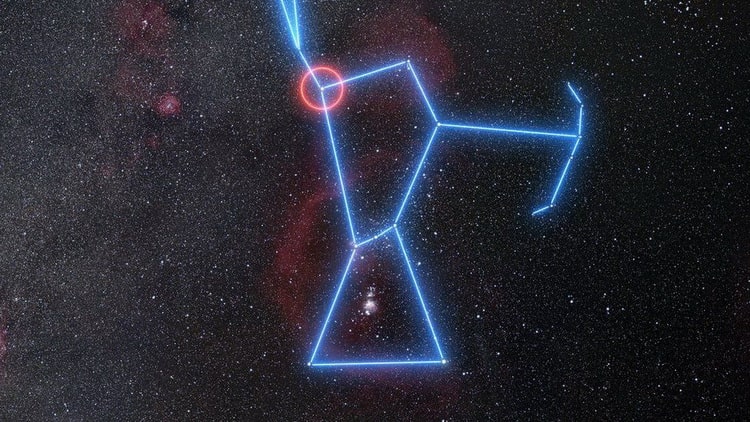 موقعیت ستاره بیتل‌جوس در صورت فلکی شکارچی