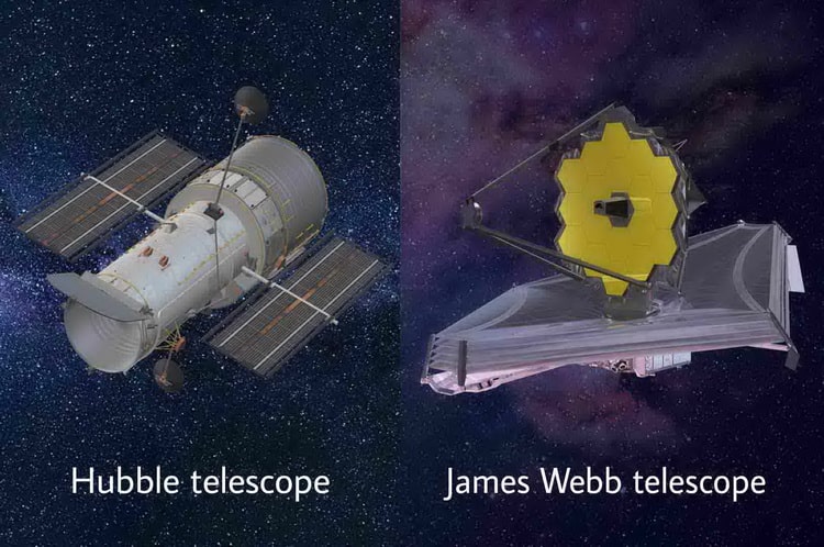 تلسموپ فضایی جیمز وب (سمت راست) - تلسموپ فضایی هابل (سمت چپ)