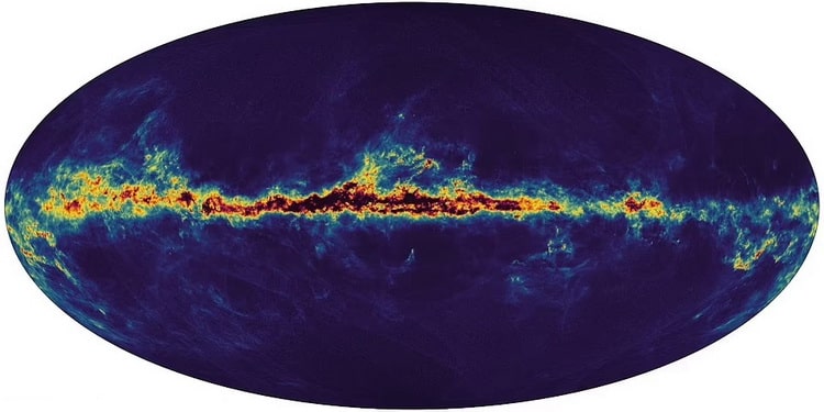 نقشه گرد و غبار بین ستاره‌ای را نشان می‌دهد که راه شیری را فرا گرفته